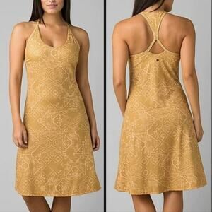 Prana Opal Dress Toffee Tiles Racerback Tank Mini Activewear Dress Yellow